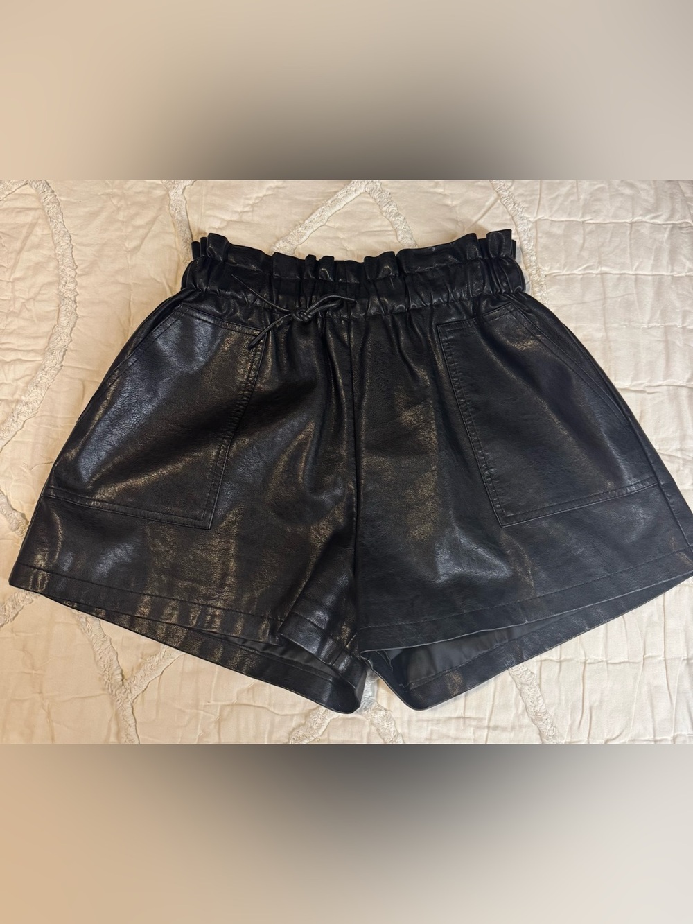 Women’s Black Faux Leather Elastic Waist Shorts